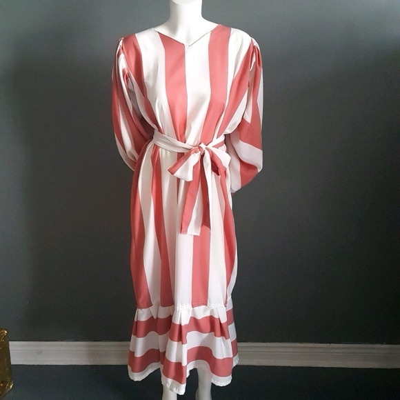 Eleanor Geraldine Striped Ruffled Midi Dress Size M - Picture 1 of 8